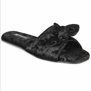 INC Womens Crushed-Velvet Black Knot Slippers NWT
